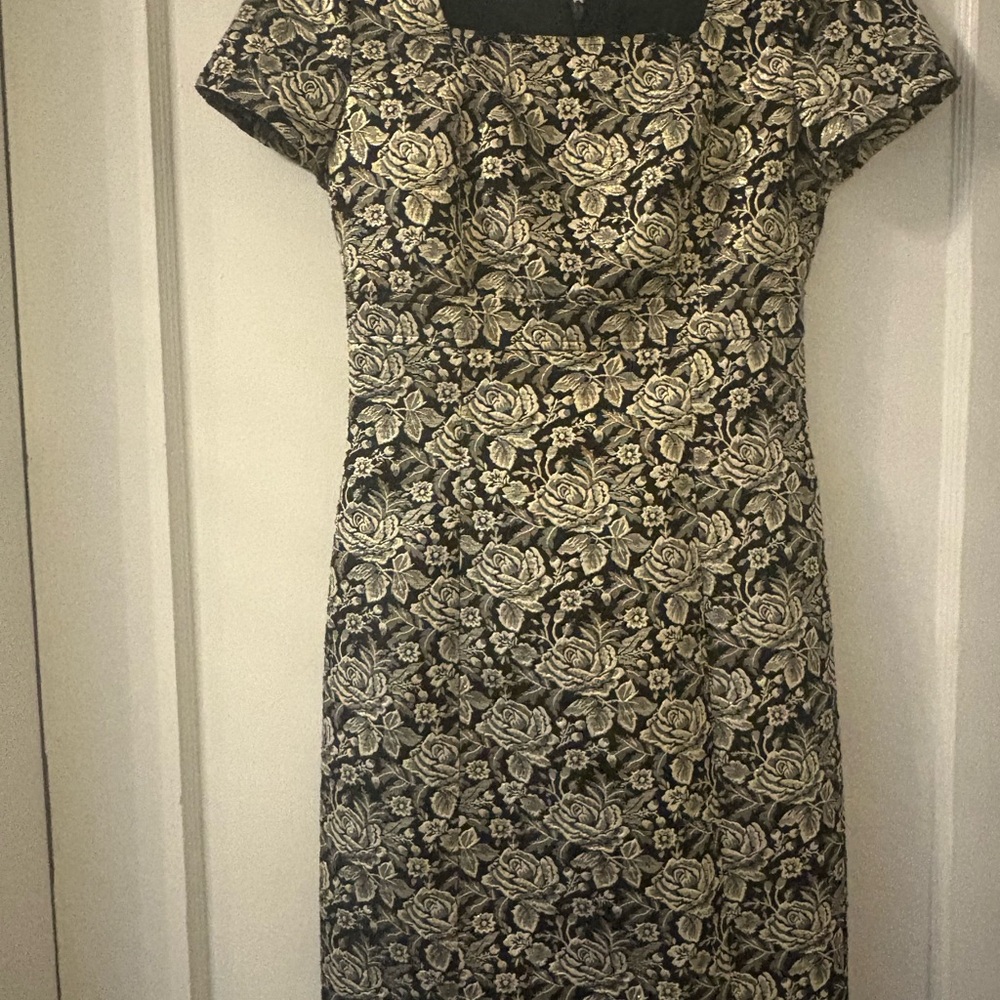 Elegant Gold and Black Floral Dress